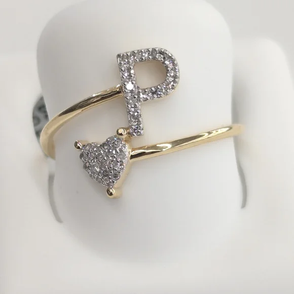 Real Diamond 10kt Yellow Gold Initial P Ring For Women